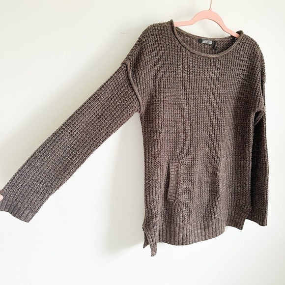 Daisy Fuentes Brown Kangaroo Pocket Scoop Neck Pullover Sweater Lagenlook Small - Picture 10 of 11
